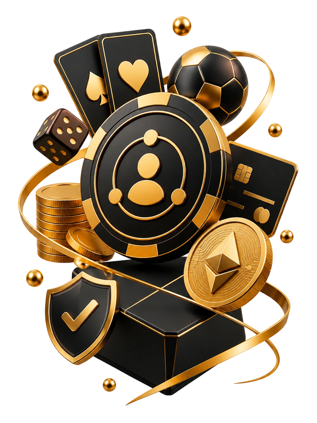 JB.COM casino chip with cards dice Ethereum soccer ball and shield
