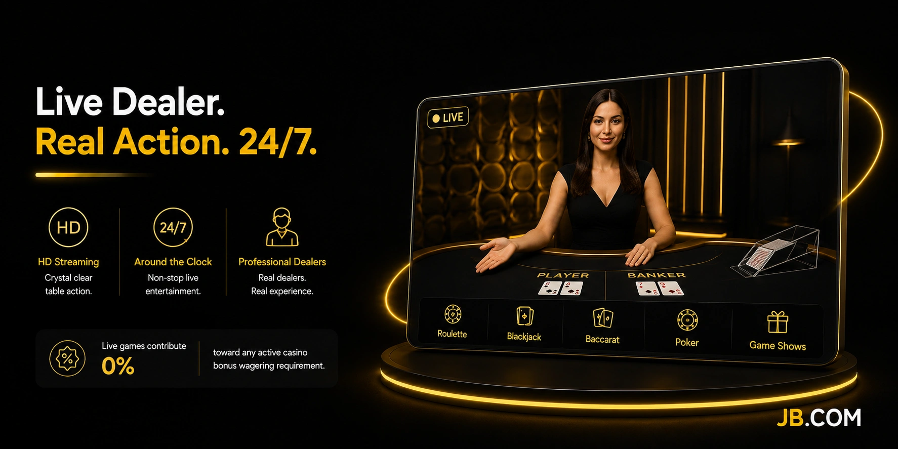 JB.COM live dealer baccarat table with HD streaming 24/7